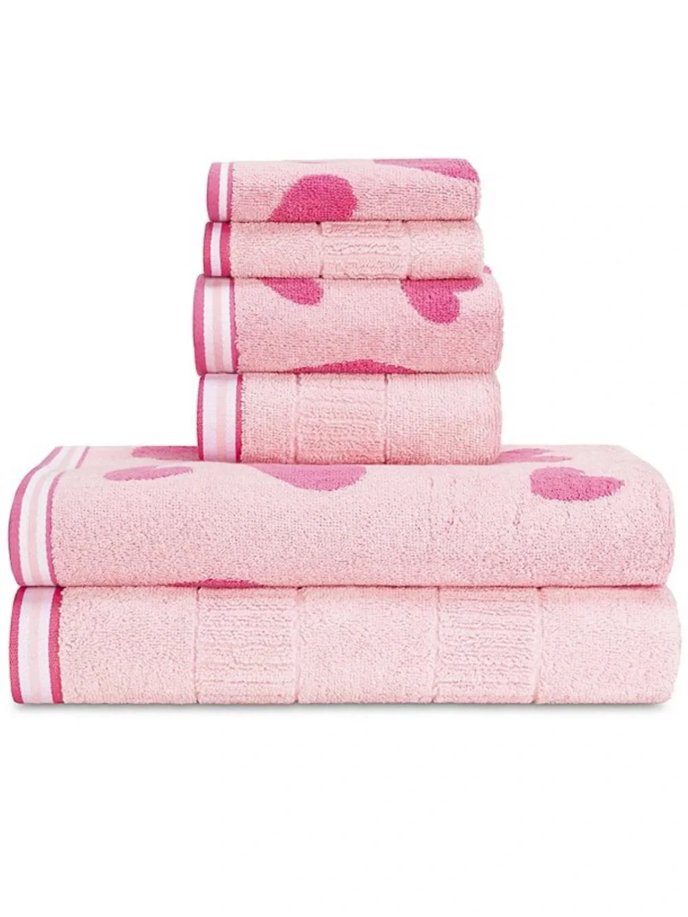 Caro Home Girls Pink Hearts Soft Cotton Towel 6pc Set 2 Bath/ 2 Hand/2 Tip